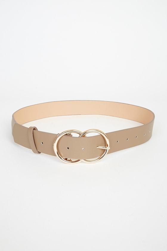 Double Oh Heaven Taupe Double Buckle Belt Product Image