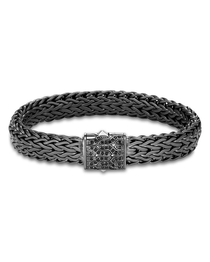 John Hardy Mens Blackened Sterling Silver Classic Chain Large Flat Link Bracelet with Black Sapphire Product Image