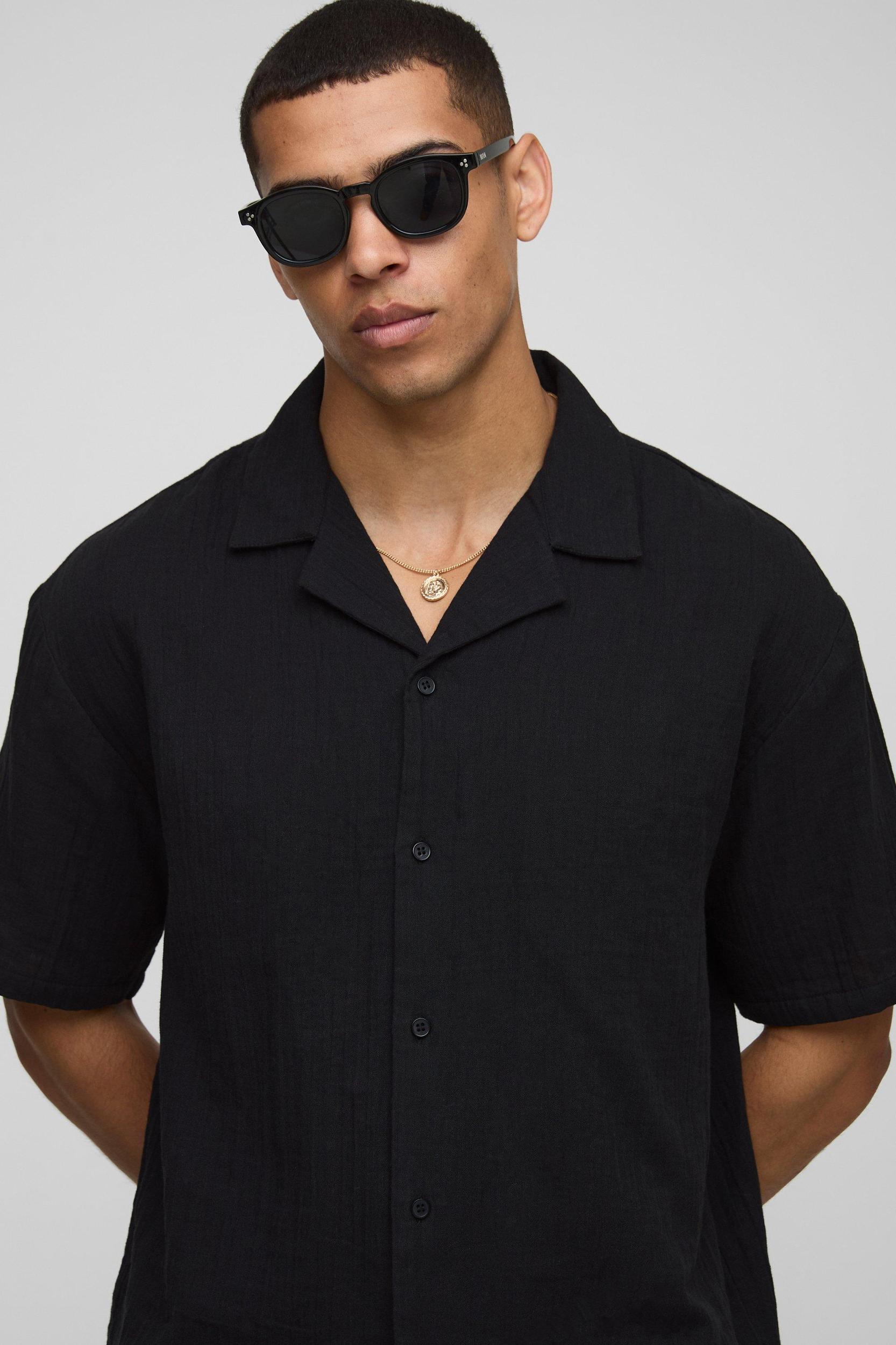 Oversized Revere Cheesecloth Shirt & Relaxed Short Set | boohooMAN USA Product Image