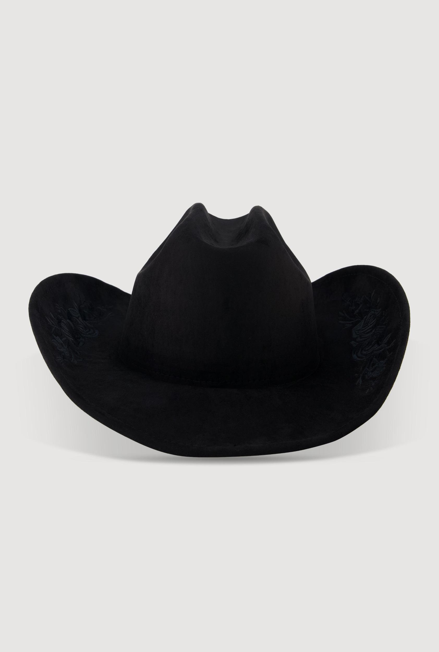 Faux Suede Floral Embroidered Cowboy Hat Female Product Image