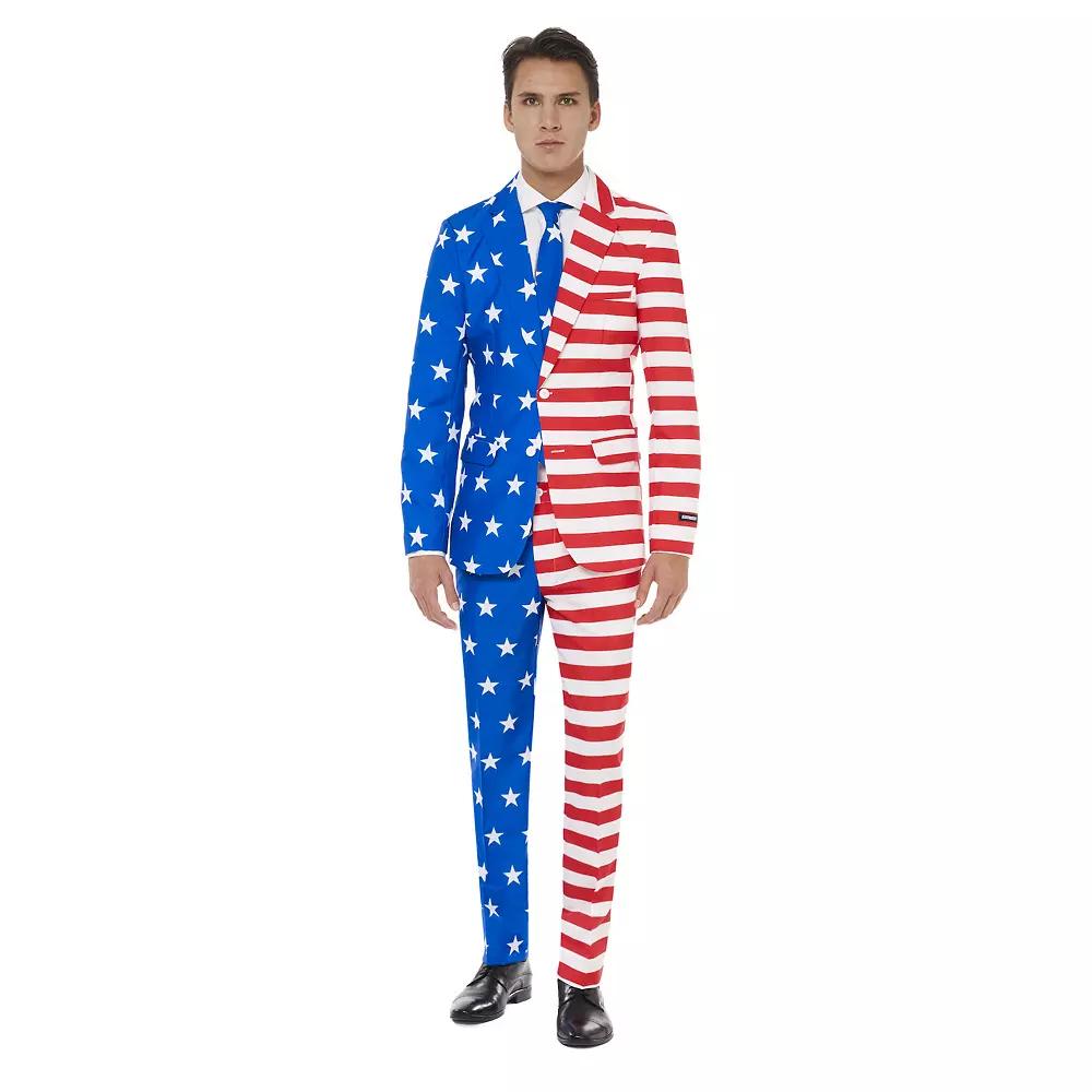 Men's Suitmeister Slim-Fit USA Flag Americana Novelty Suit & Tie Set, Size: Medium, Multi Product Image