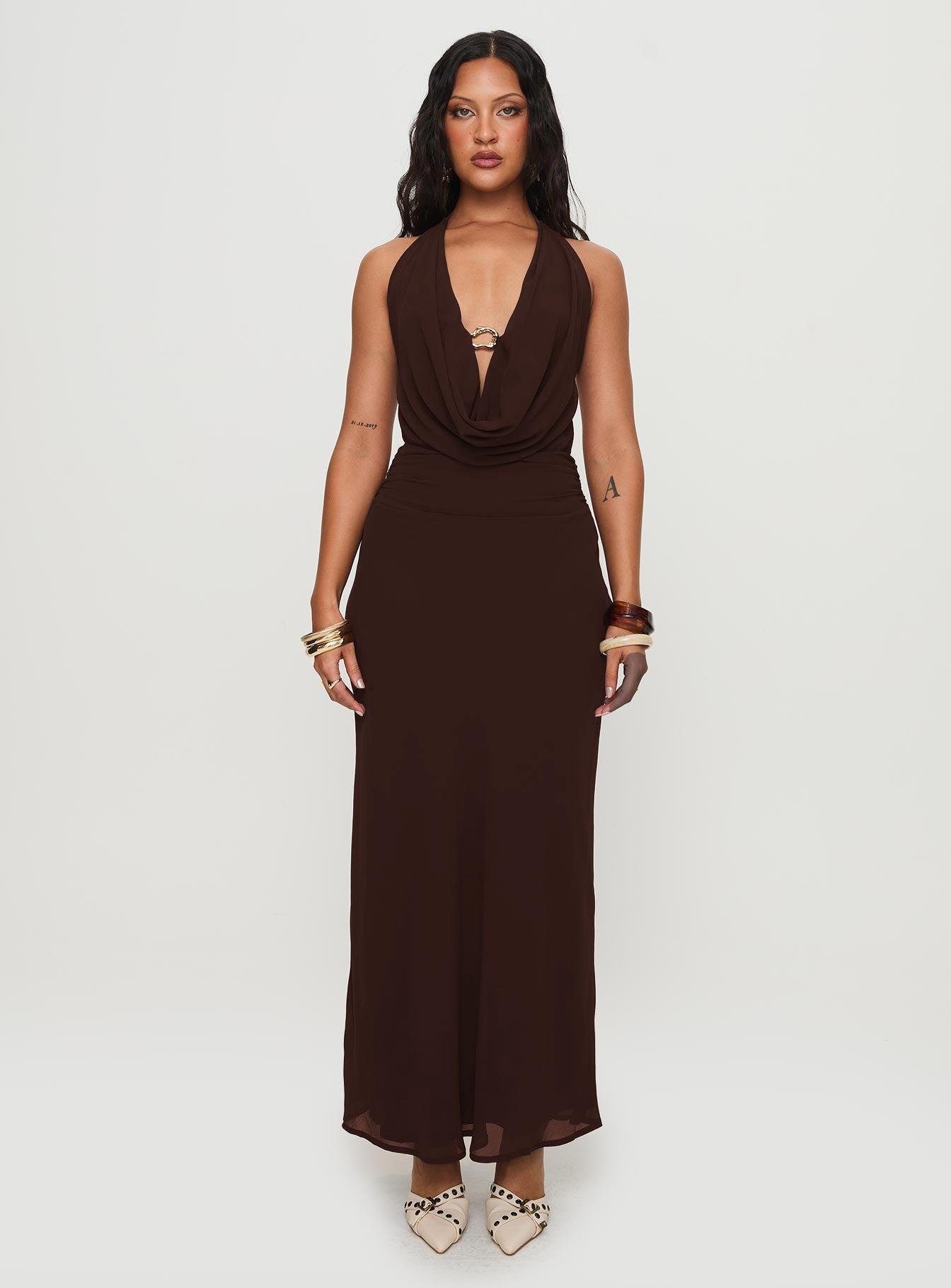 Alejandria Cowl Neck Maxi Dress Chocolate Product Image