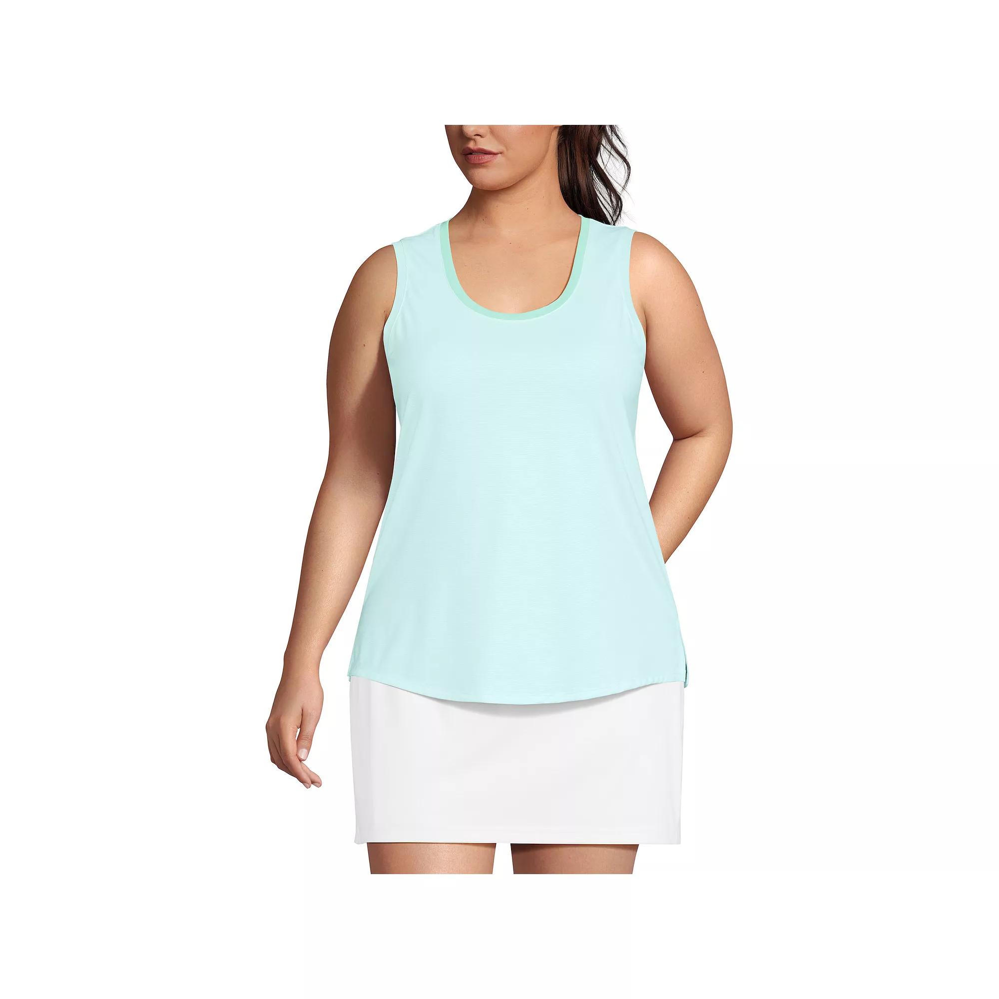 Plus Size Lands' End Sleeveless Power Performance Scoop Neck Tunic Tank Top, Women's, Size: 2XL, Black Pinstripe Product Image