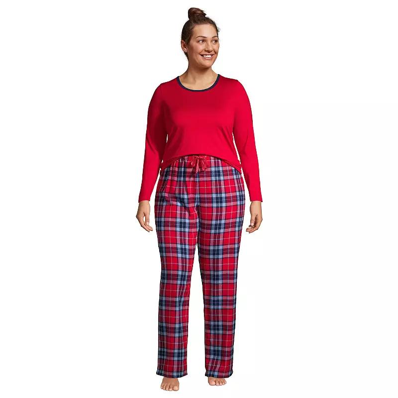 Plus Size Lands' End Knit Long Sleeve Pajama Top & Flannel Pajama Pants Sleep Set, Women's, Size: 2XL, Red Hounds Product Image