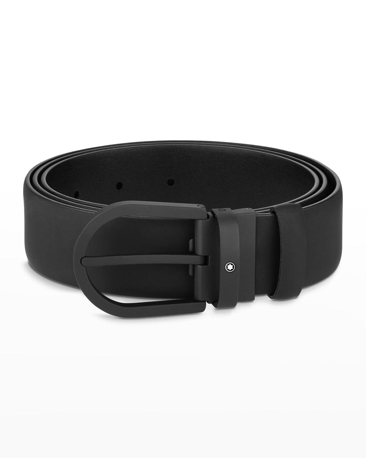 Mens Leather Horseshoe Buckle Cut-to-Size Belt Product Image