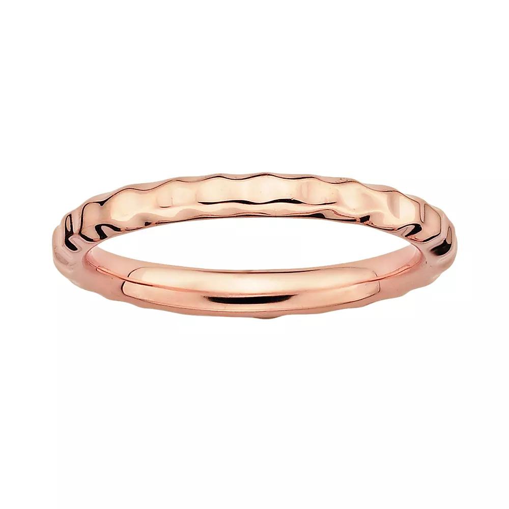 Stacks & Stones 18k Rose Gold Over Silver Hammered Stack Ring, Women's, Size: 6, Pink Product Image
