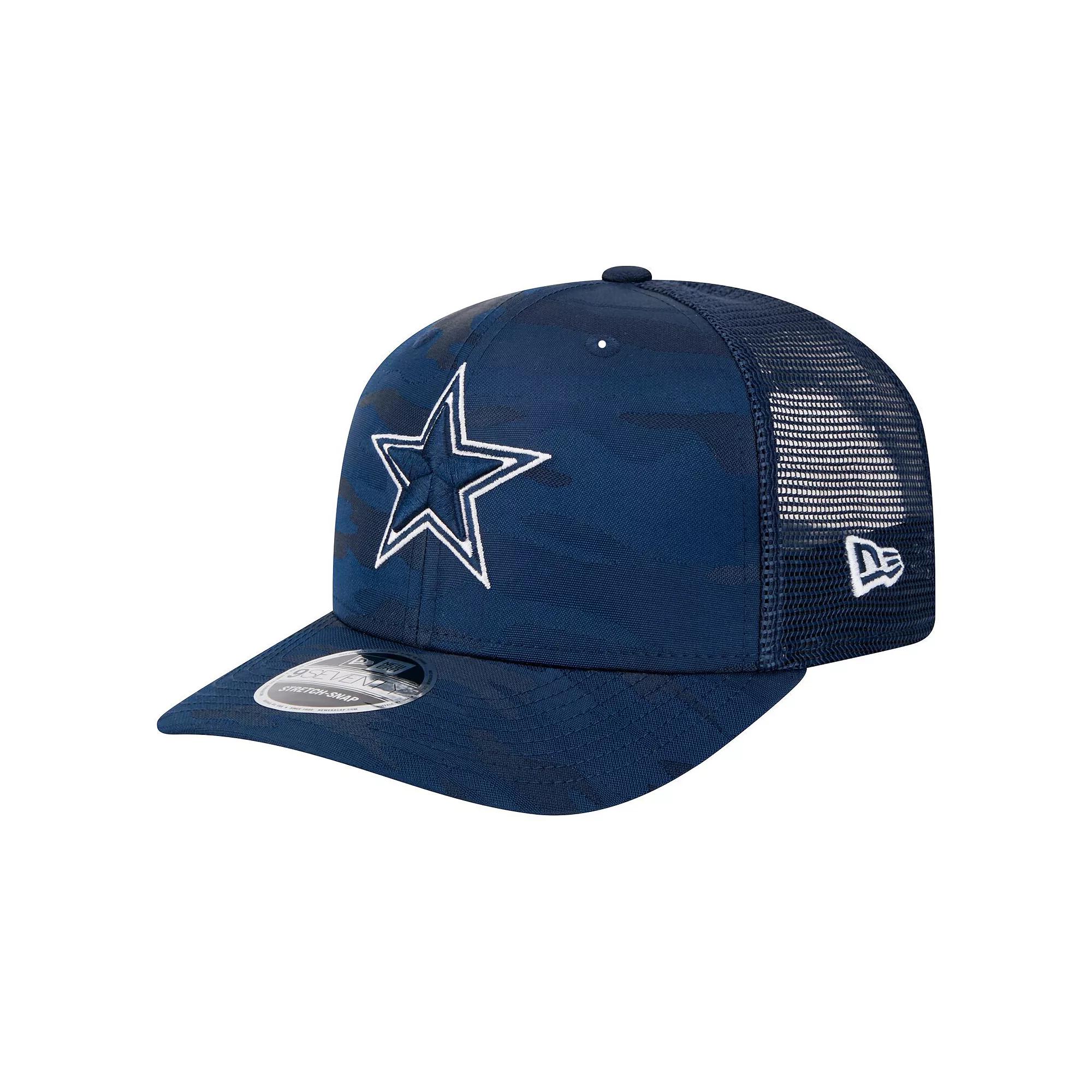 Men's New Era Navy Dallas Cowboys Adventure Camo Trucker 9SEVENTY Stretch-Snap Adjustable Hat, Blue Product Image