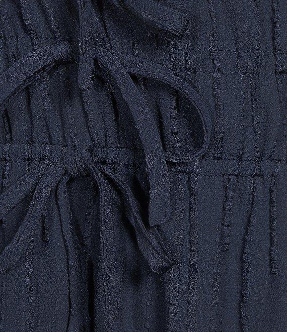 Leslie Fay Knit Jacquard 3/4 Sleeve V-Neck Tiered A-Line Tiered Midi Dress Product Image