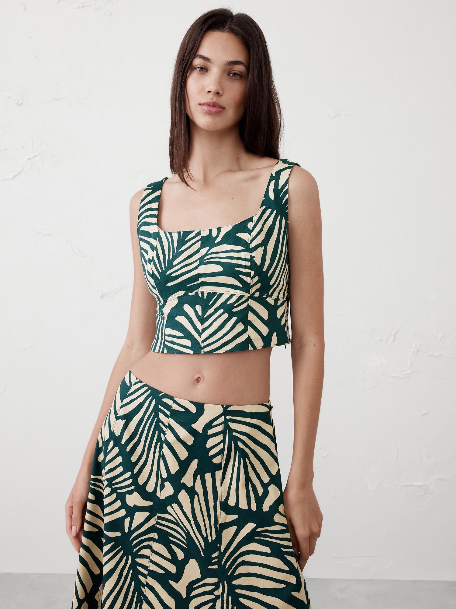 Linen-Blend Square-Neck Bustier Product Image