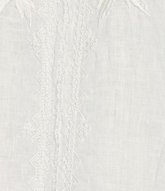 JOHNNY WAS Camille Embriordered Linen Split V-Neck 3/4 Puff Sleeve Blouse Product Image