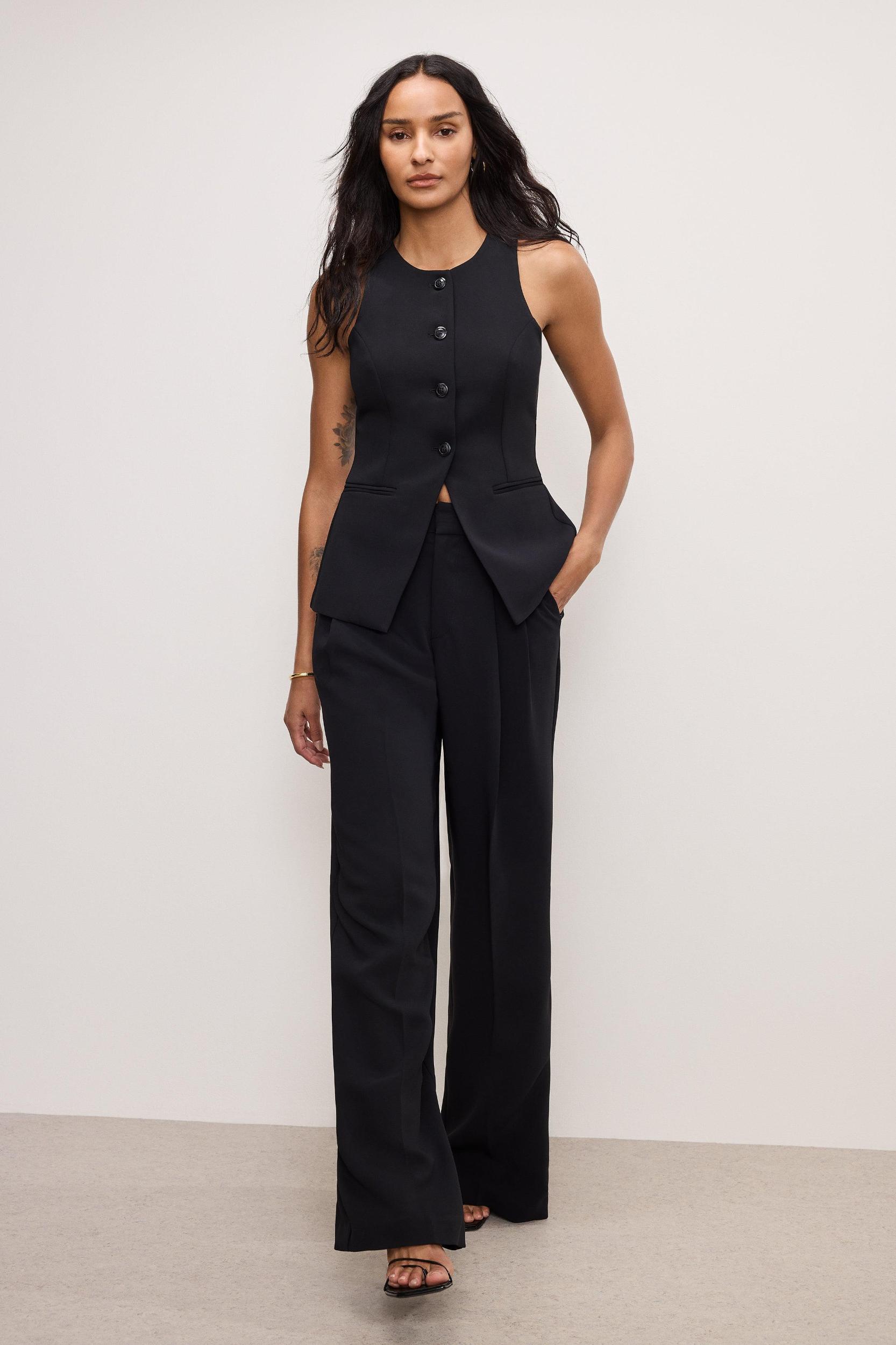 LUXE SUITING SCULPTED VEST | BLACK001 Product Image