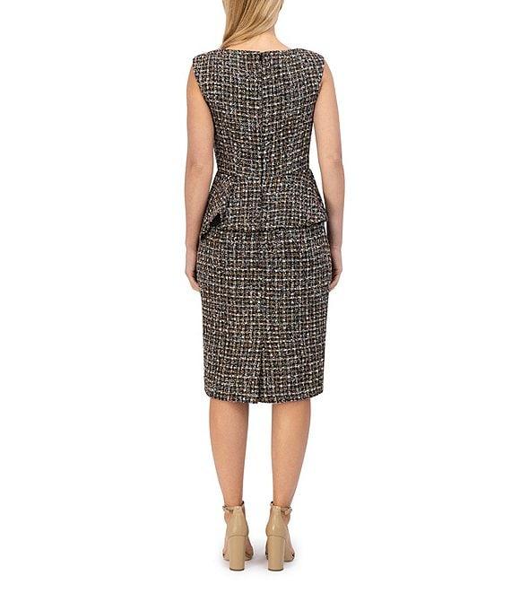 Eliza J Boucle V-Neck Sleeveless Peplum Sash Dress Product Image