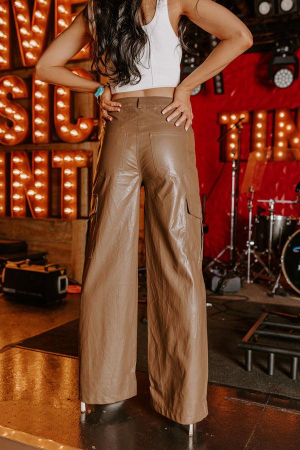 The Jamilet Faux Leather Cargo Pants In Brown Product Image