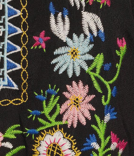 John Mark Plus Size Embroidered Floral Y-Neck 3/4 Sleeve Tunic Product Image