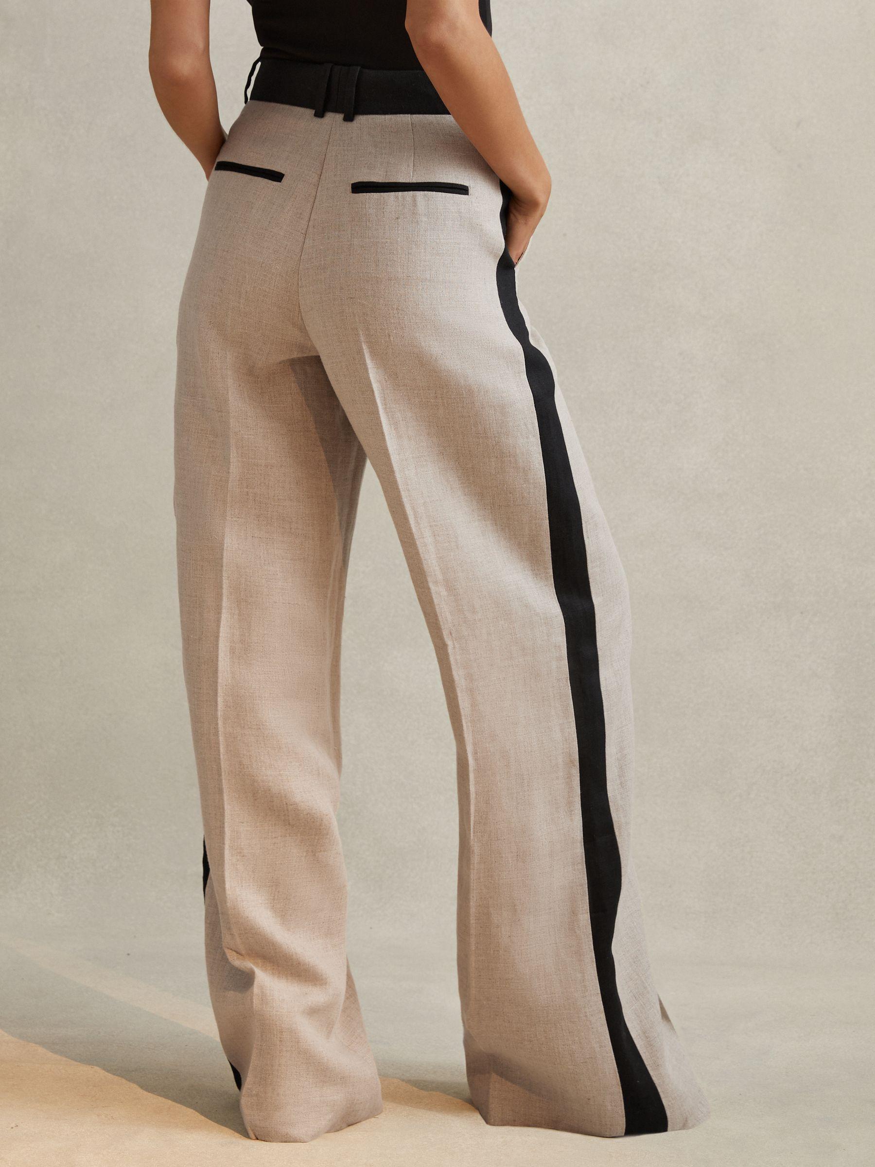 Petite Colourblock Linen Wide Leg Trousers in Neutral Product Image