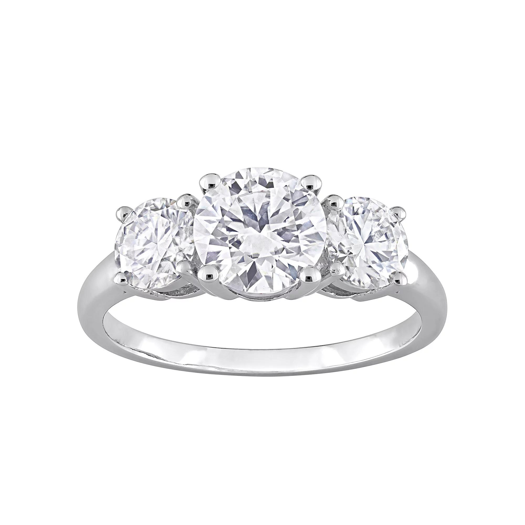 Stella Grace Sterling Silver Lab-Created Moissanite Three-Stone Engagement Ring, Women's, Size: 9.50 Product Image