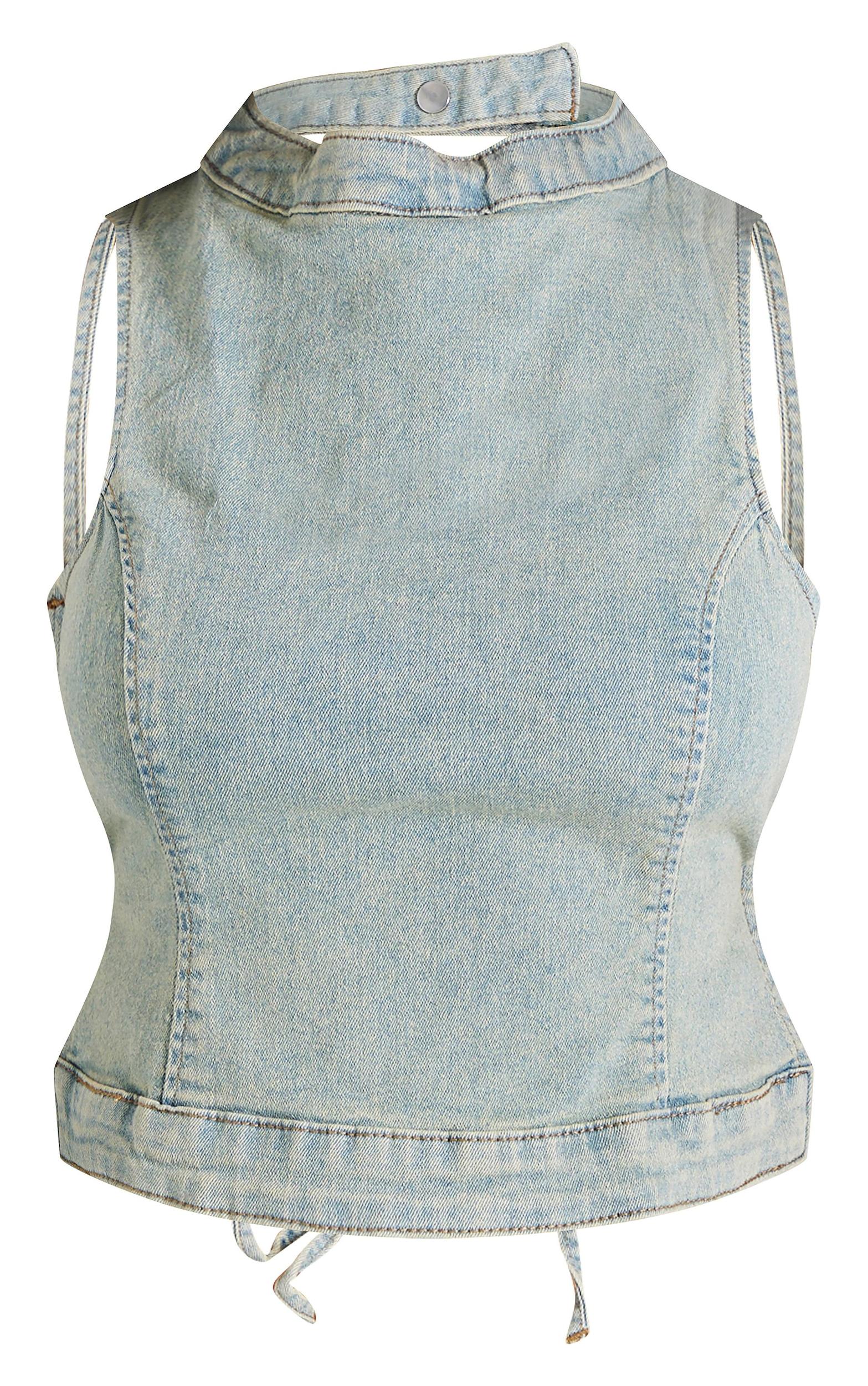 Petite Vintage Wash Denim Backless Top Product Image