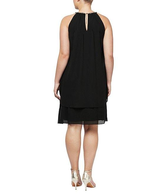 Ignite Evenings Plus Size Sleeveless Embellished Halter Neck Chiffon Dress Product Image
