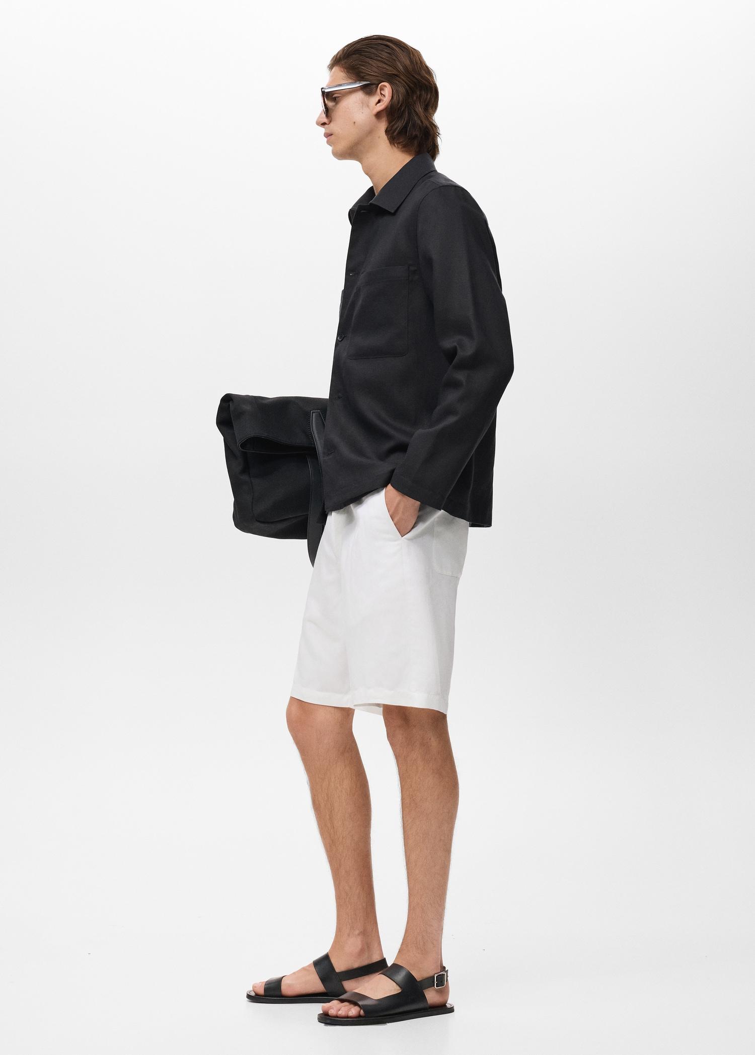 Linen-blend shorts with an elastic waistband - Men | MANGO USA Product Image