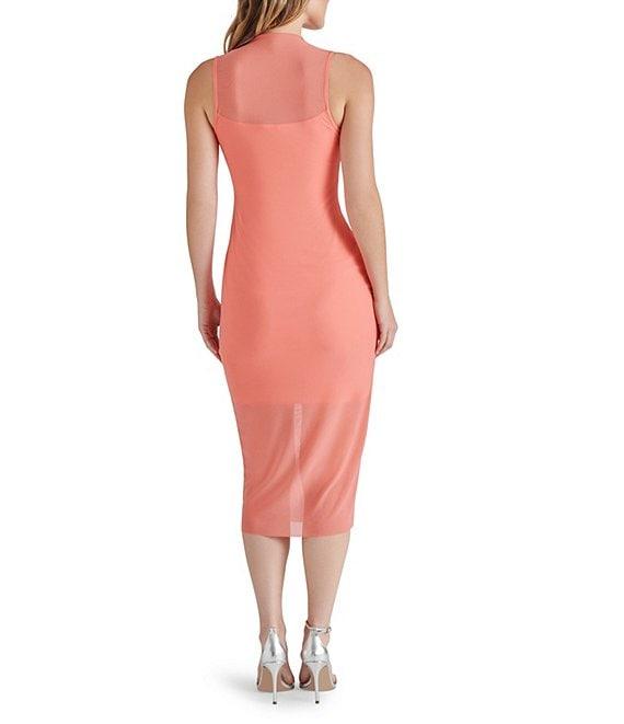 Steve Madden Sidra Mesh Mock Neck Sleeveless Midi Bodycon Dress Product Image