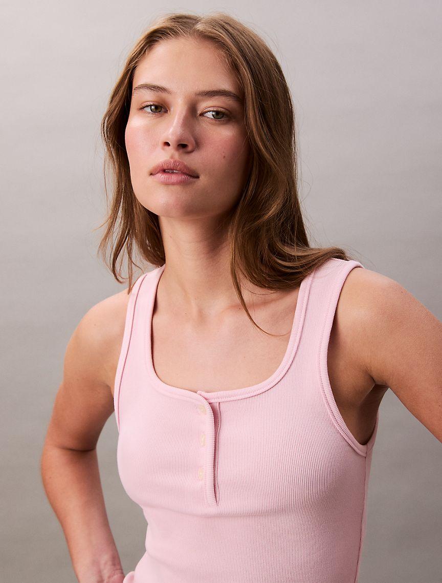 Cotton Contour Rib Henley Tank Top Product Image