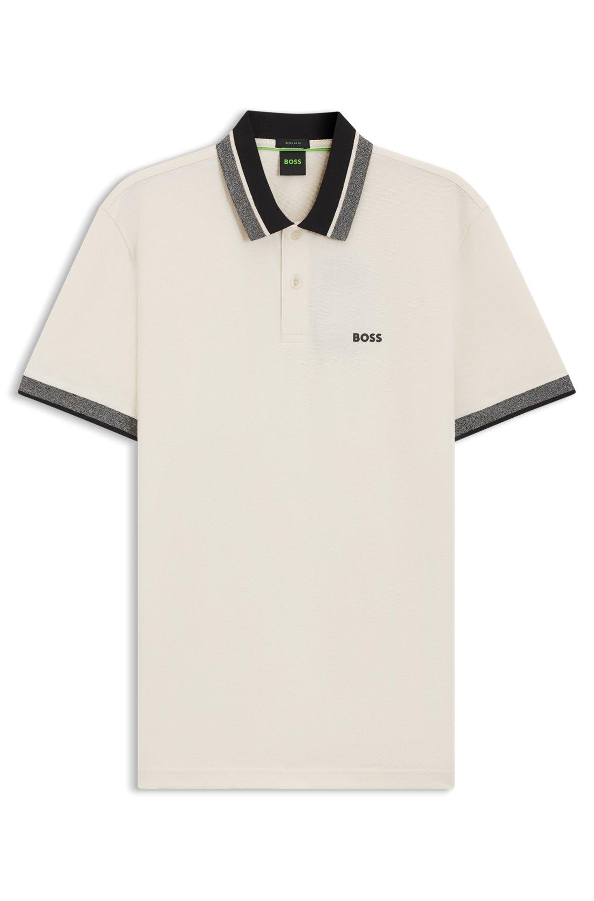 Stripe-collar polo shirt in cotton piqué Product Image