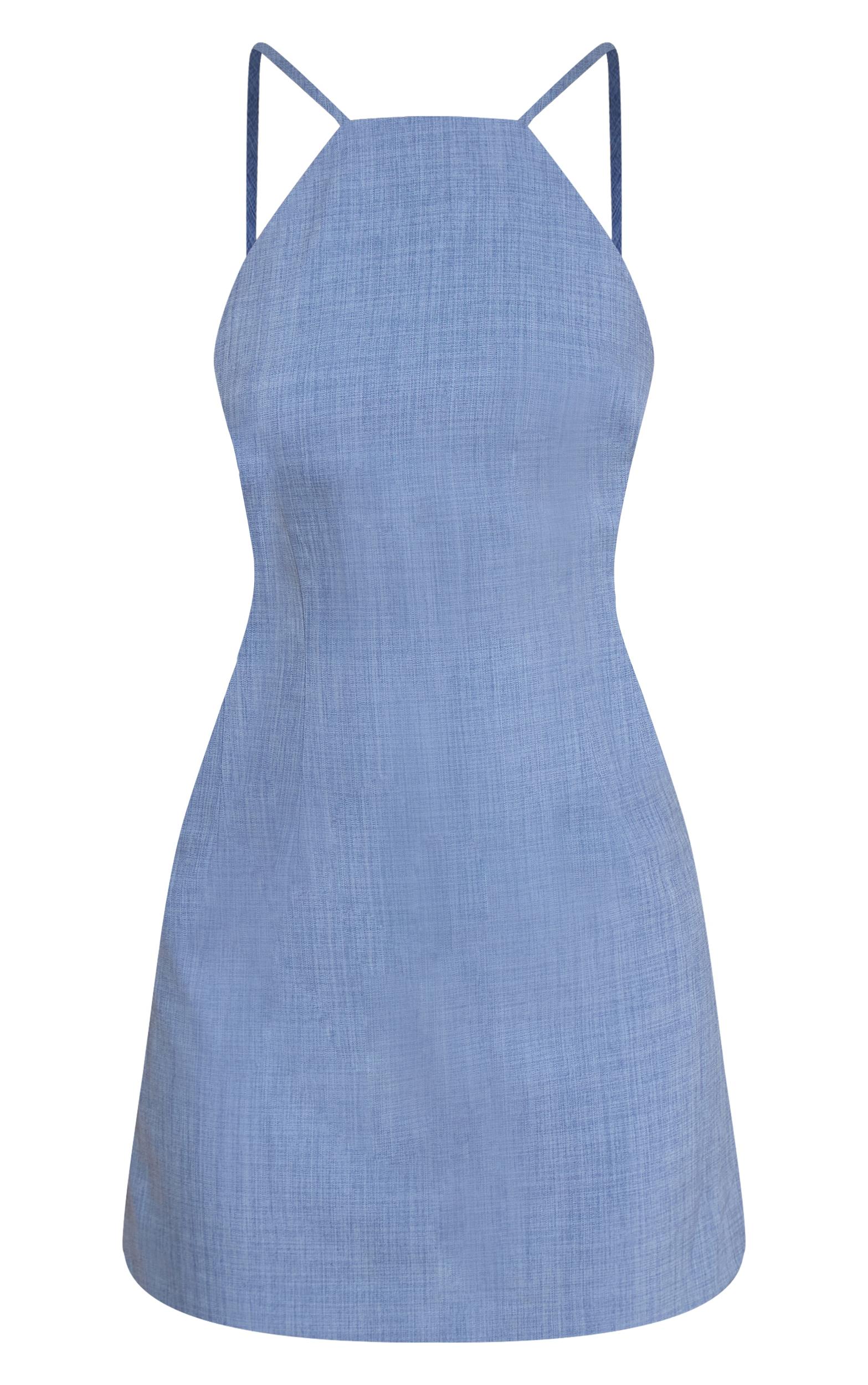 Steel Blue Woven Halter Neck A- Line Mini Dress Product Image