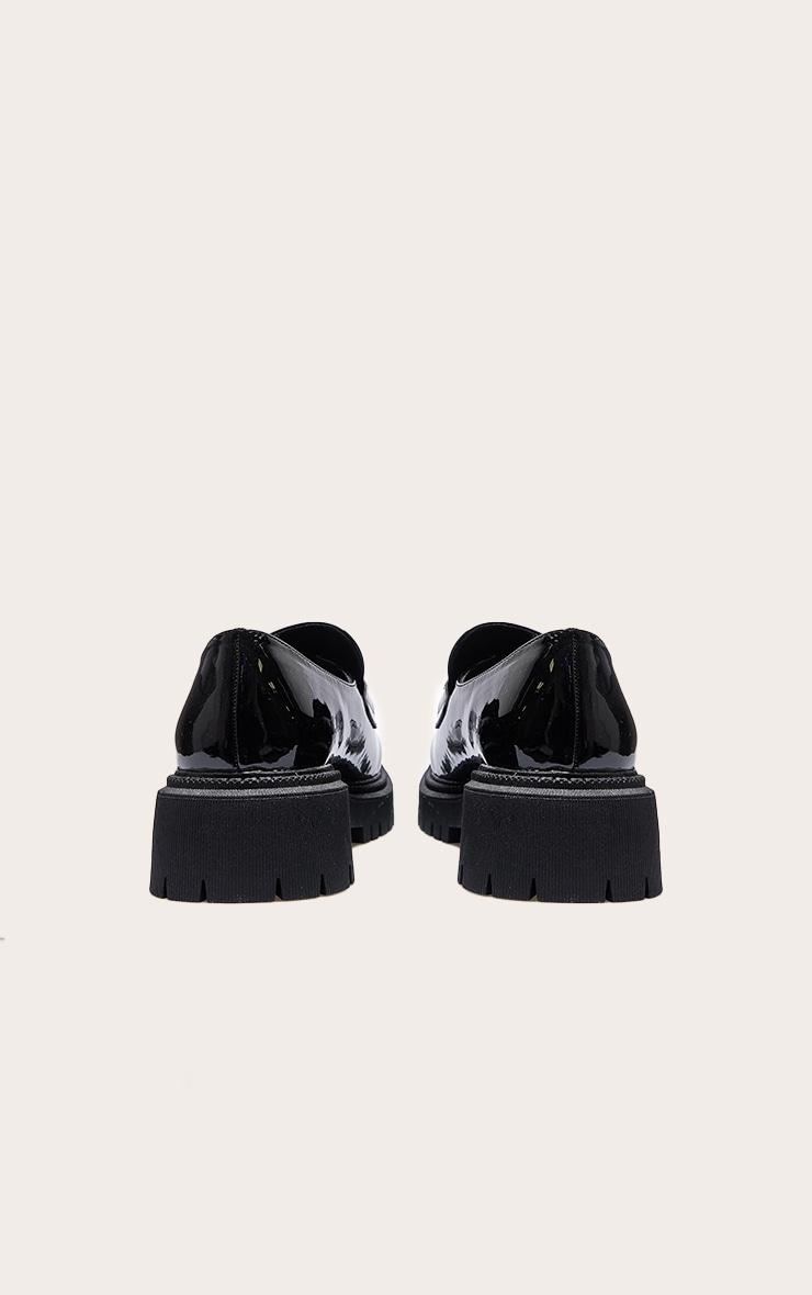Black PU Round Toe Chunky Sole Chain Loafers Product Image