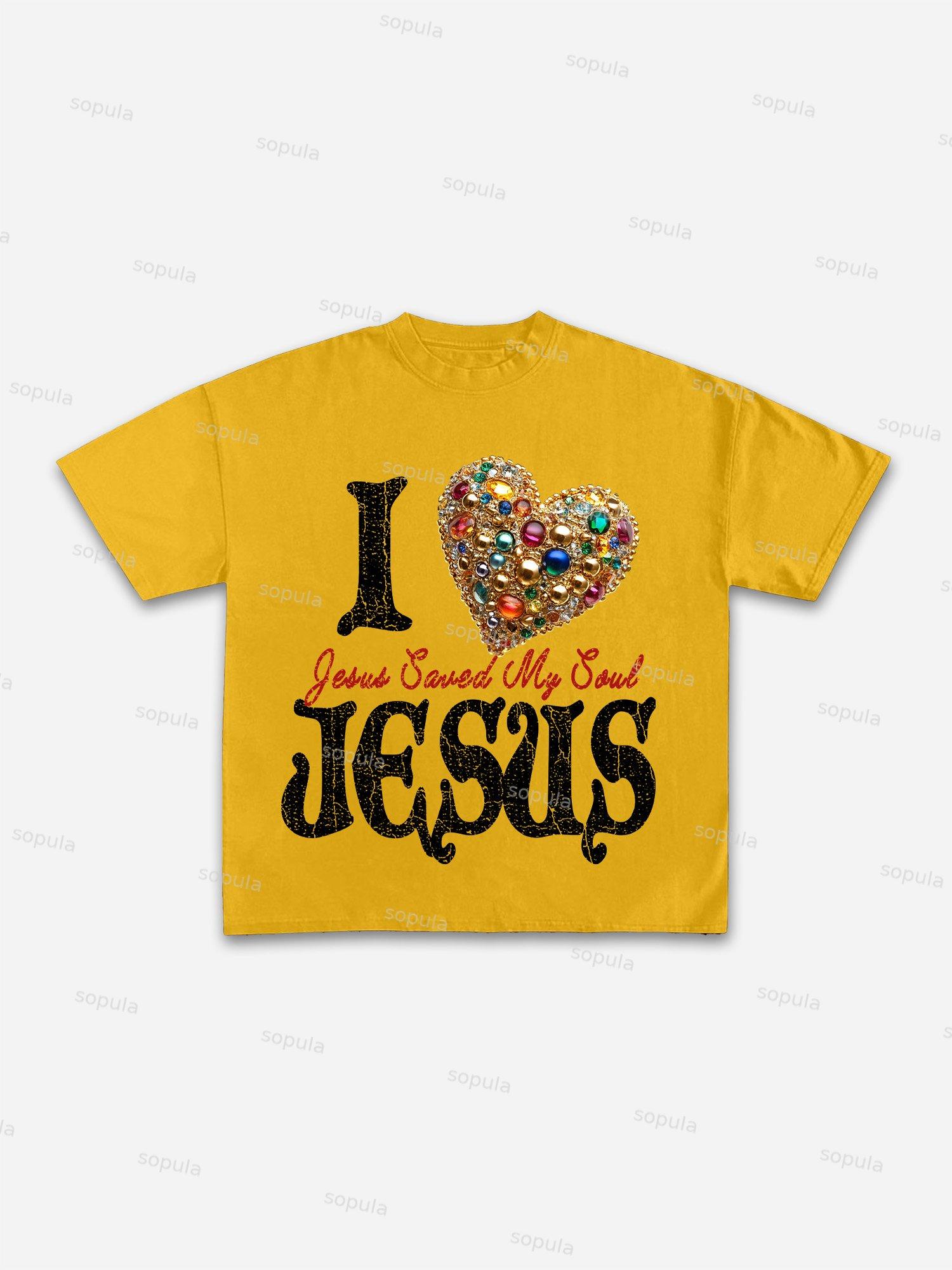 I Love Jesus Diamond Graphic Print Cotton T-shirt Product Image