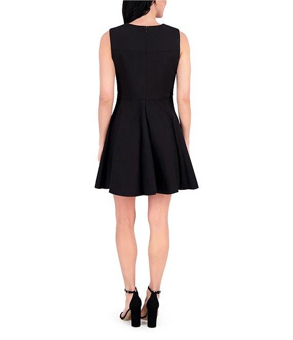 Kensie Round Neck Sleeveless Floral Hardware Stretch Denim A-Line Mini Dress Product Image