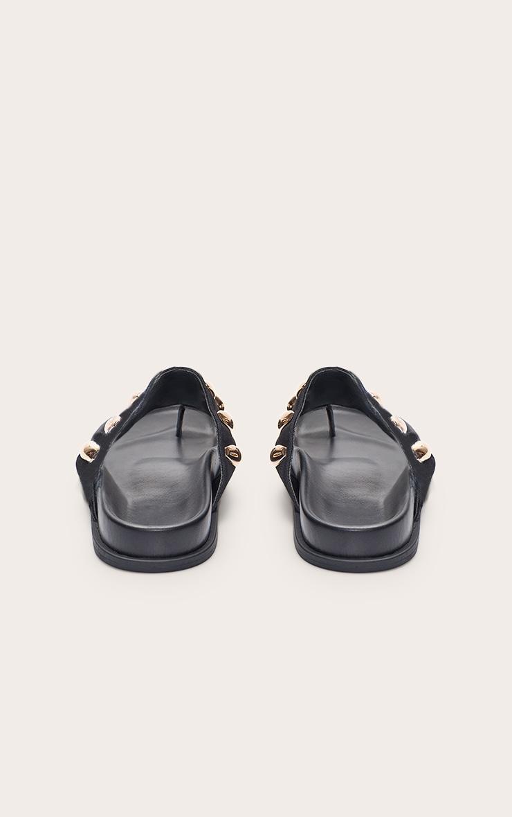 Black Toe Ring Gold Hardware Footbed Sandal Product Image