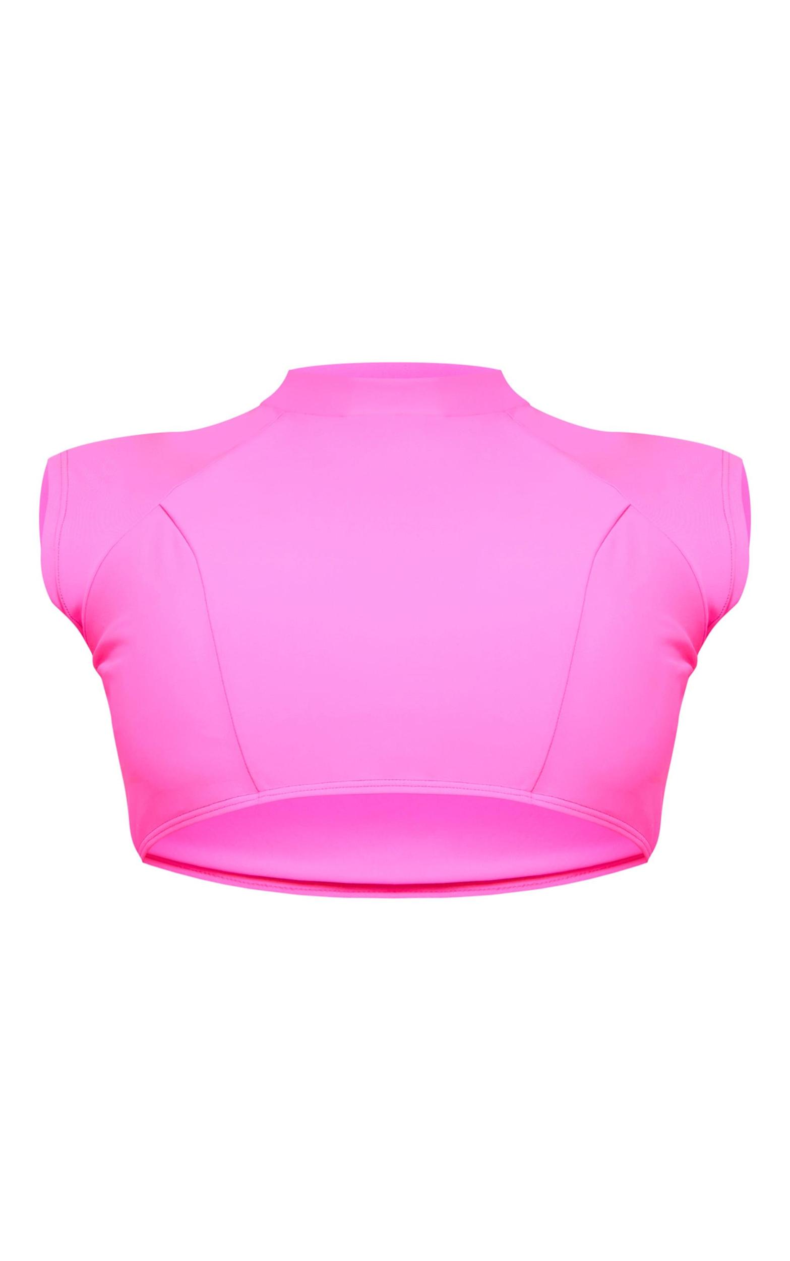Pink High Neck Short Sleeve Swim Top Product Image
