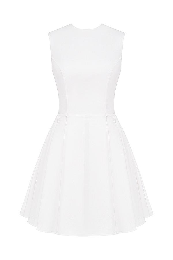 Claretta  white pleated cotton mini dress Product Image