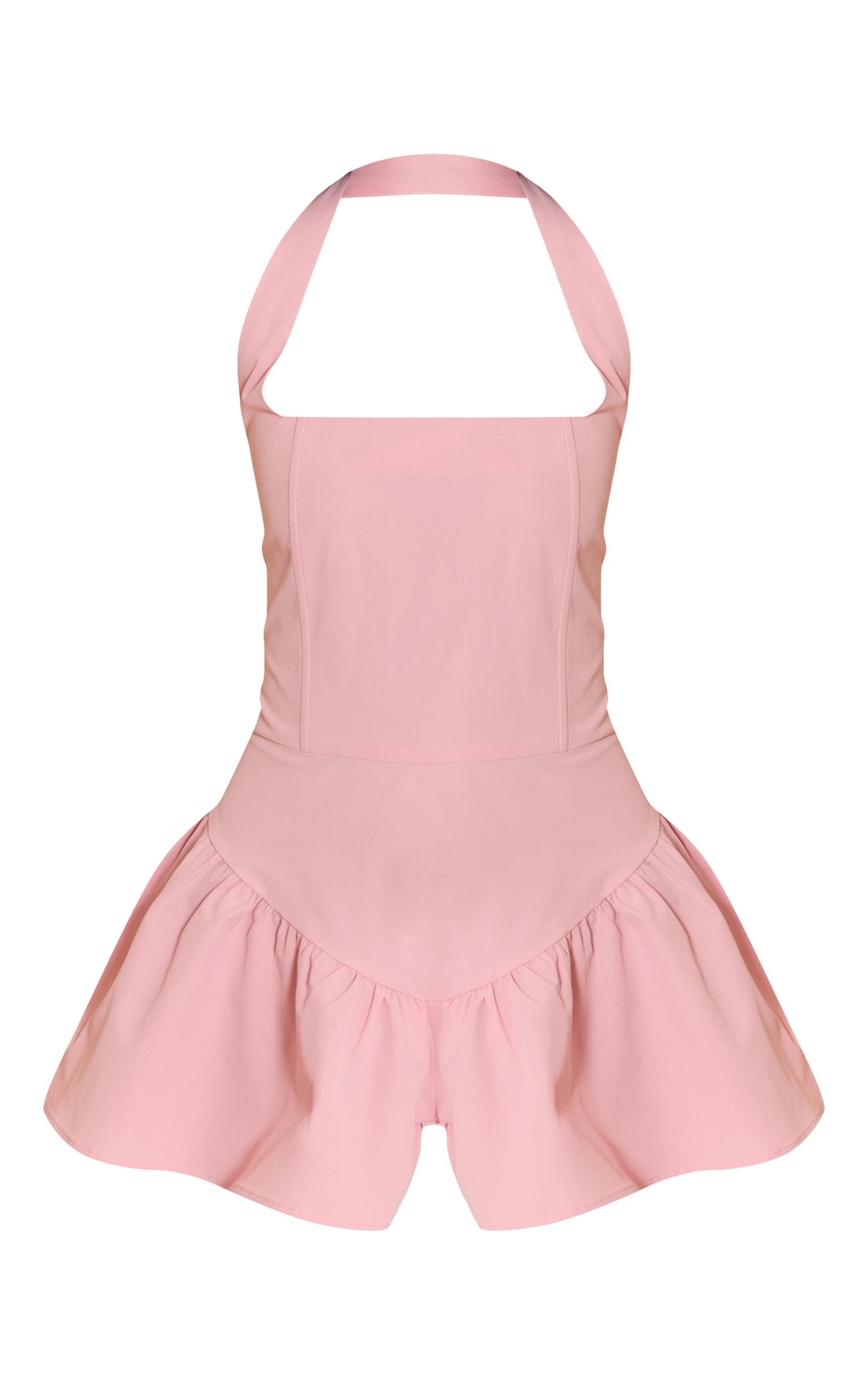 Blush Rose Halter Neck Drop Waist Floaty Romper Product Image