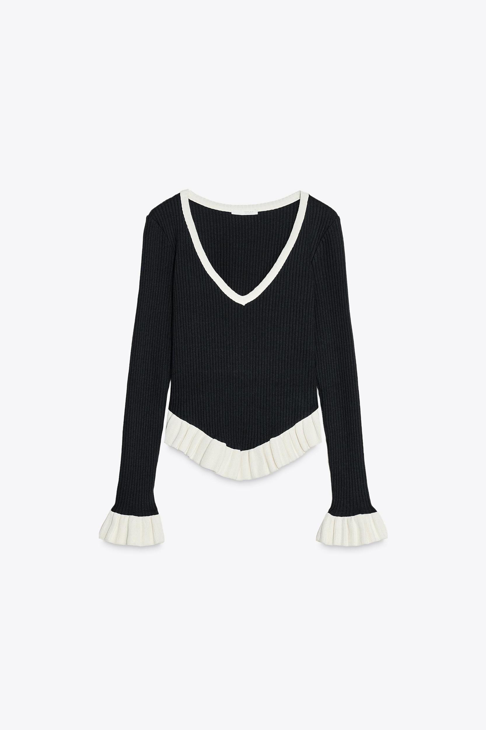 RIBBED SWEATER WITH RUFFLES Product Image