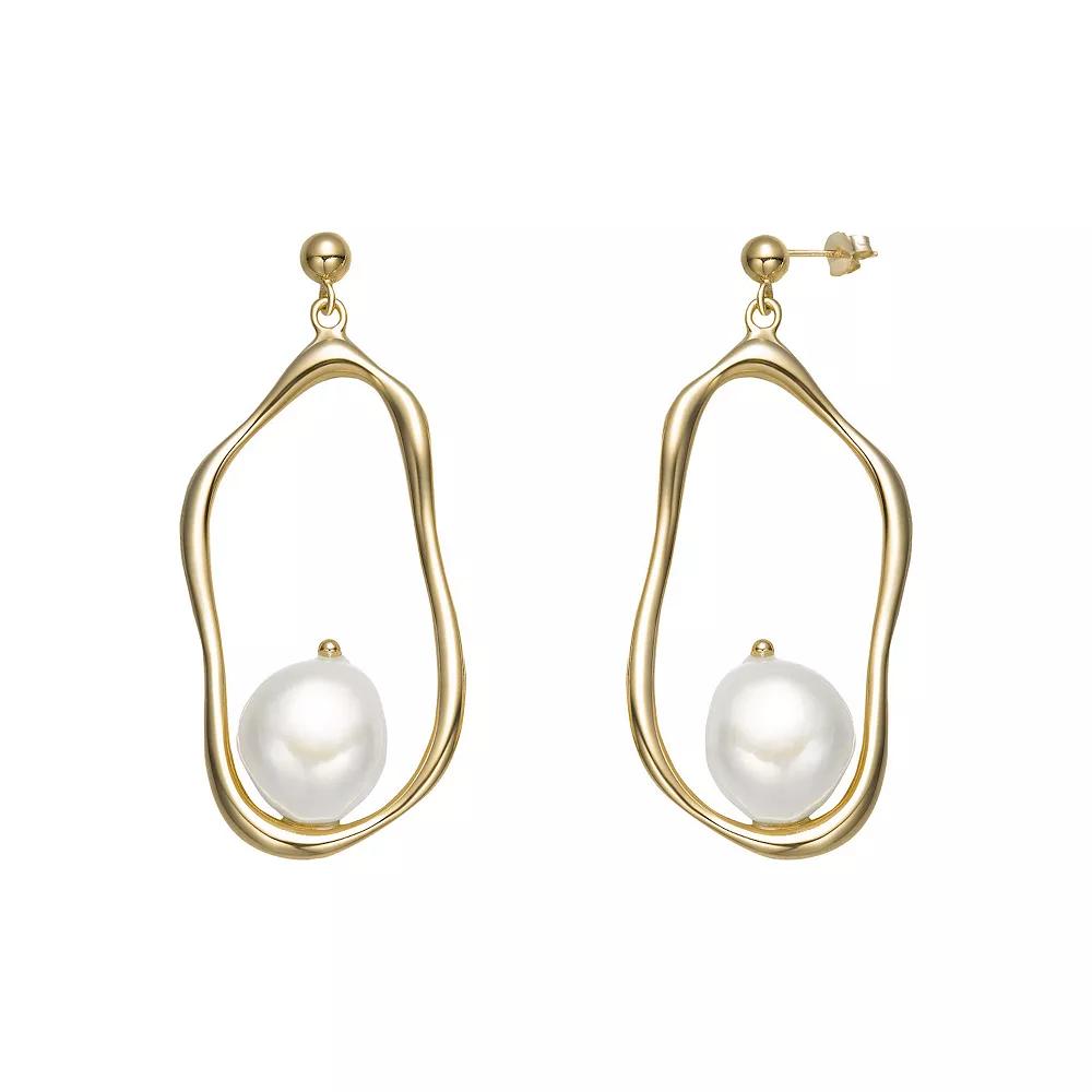 14k Gold Sterling Silver Freshwater Cultured Pearl Curvy Dangling Earrings, Womens, Gold Tone Product Image