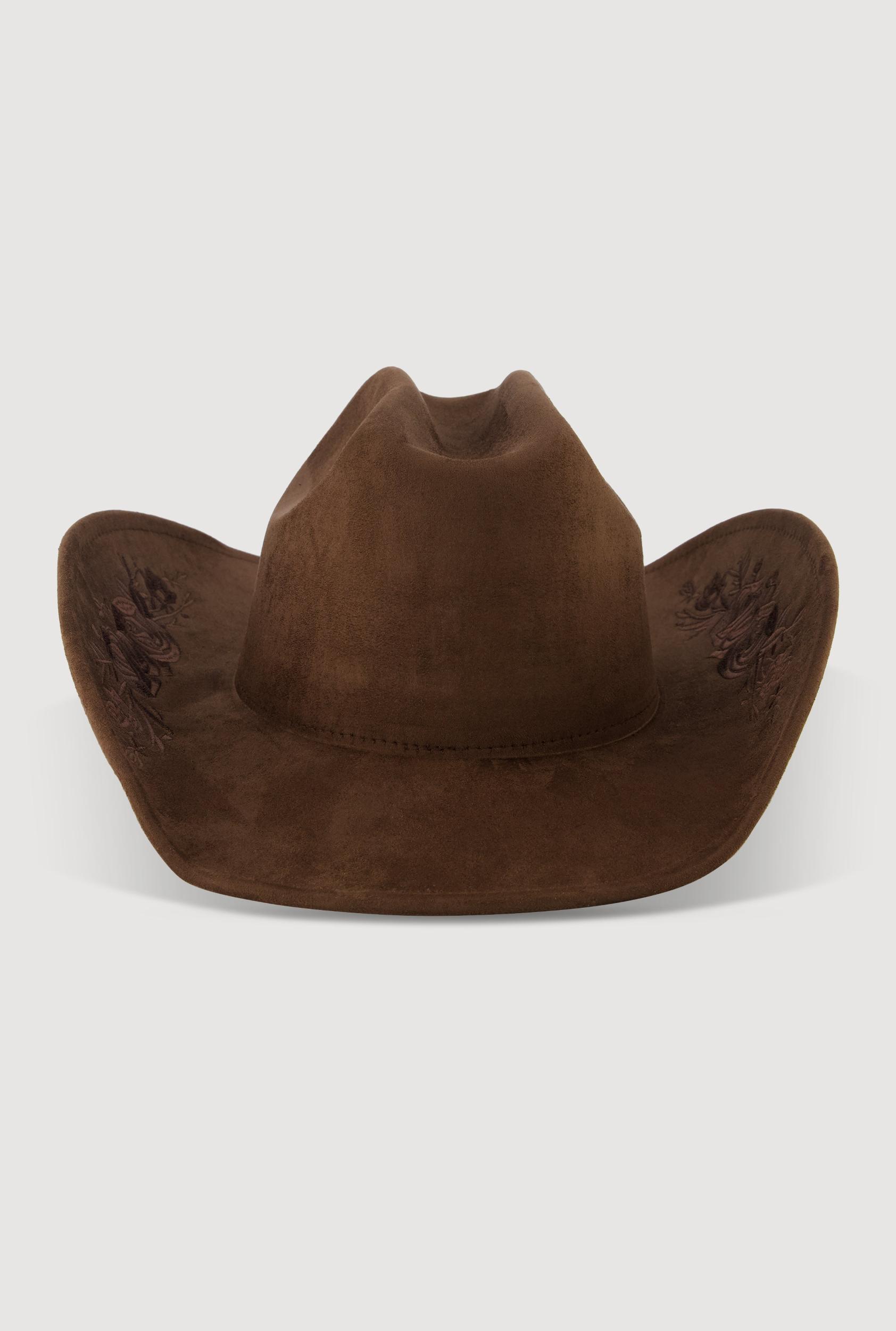 Faux Suede Floral Embroidered Cowboy Hat Female Product Image