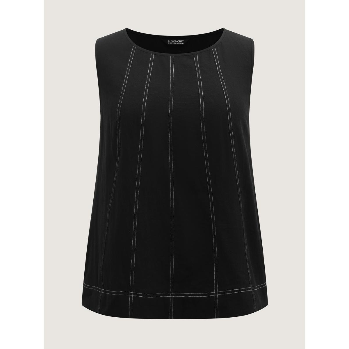 Plus Size Cotton Color Contrast Seamed Co-ord Set Black Women Everyday-Casual Topstitching No stretch Sleeveless Sleeveless Non 14-16/1X Side seam pocket Two-Piece sets BloomChic Product Image