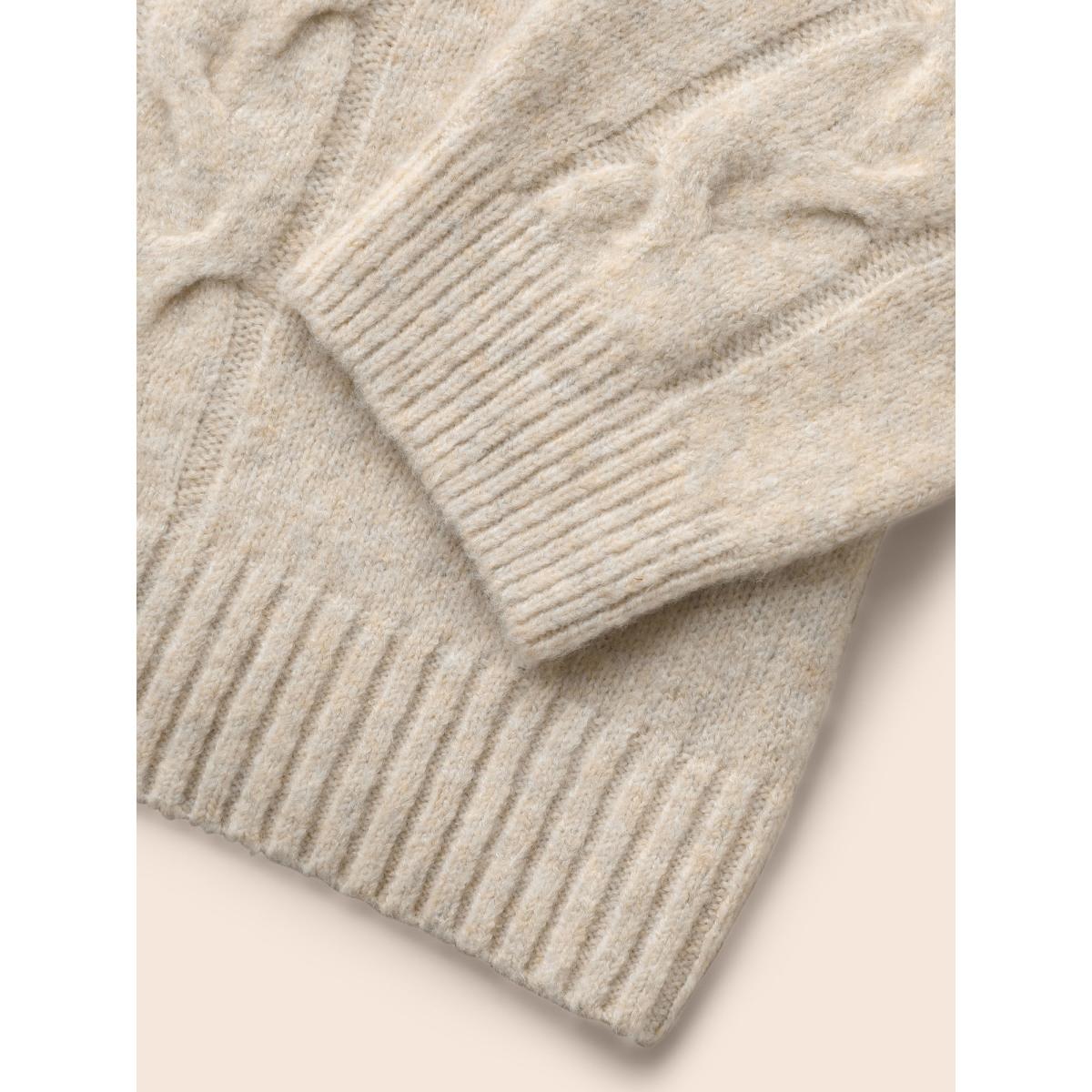 Plus Size Supersoft Essentials Solid Cable Knit Puff Sleeve Pullover Apricot Women Casual Long Sleeve V-neck Everyday Pullovers BloomChic 22-24/3X Product Image