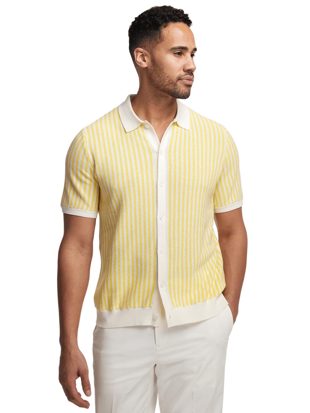 Cotton Button Front Polo - Yellow Product Image