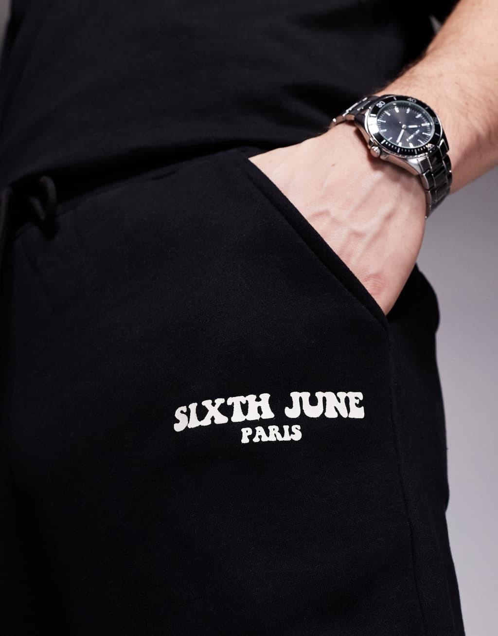 Sixth June printed motif straight leg sweatpants in black Product Image