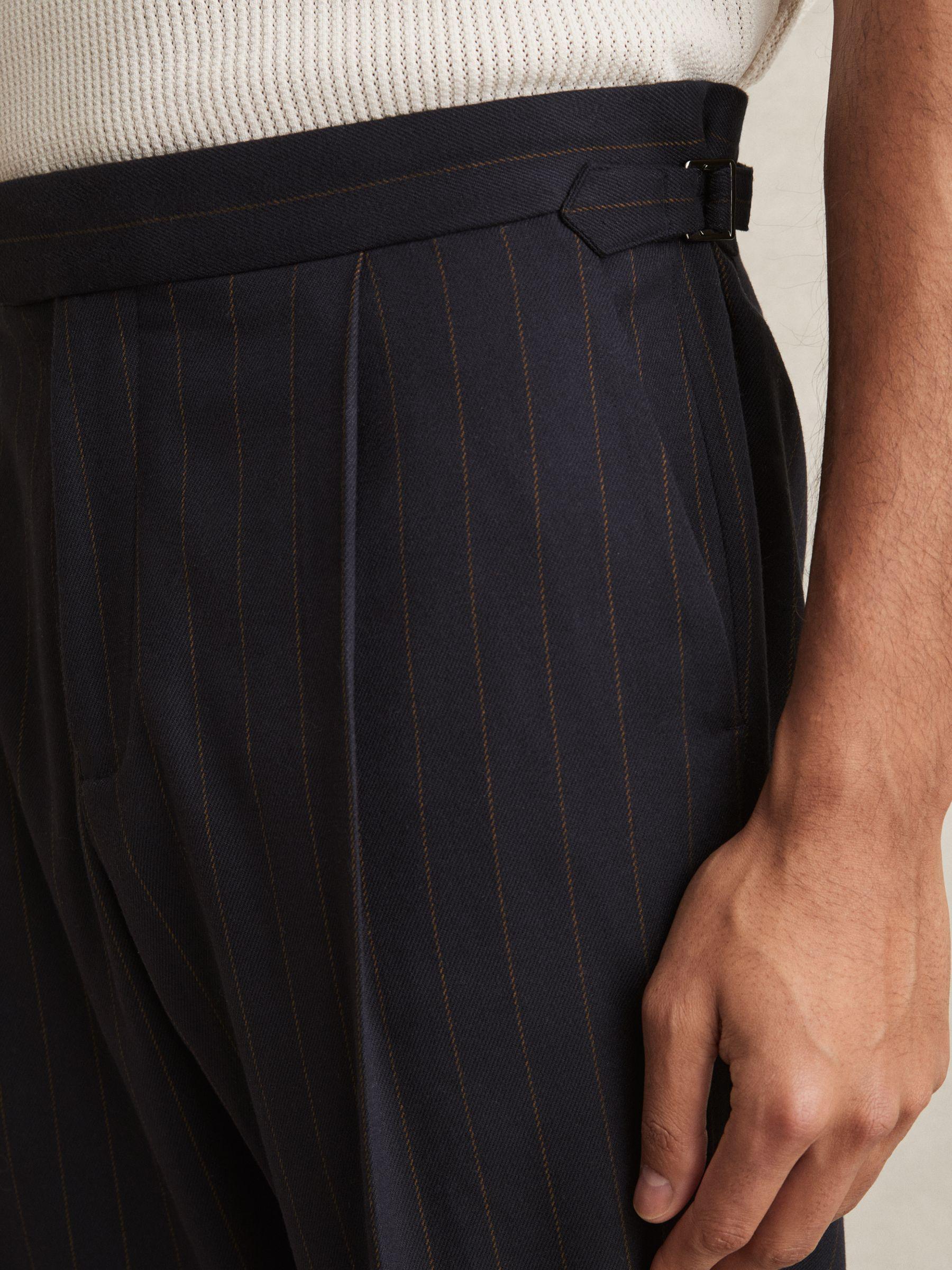 Pinstripe Tapered Trousers in Navy Product Image