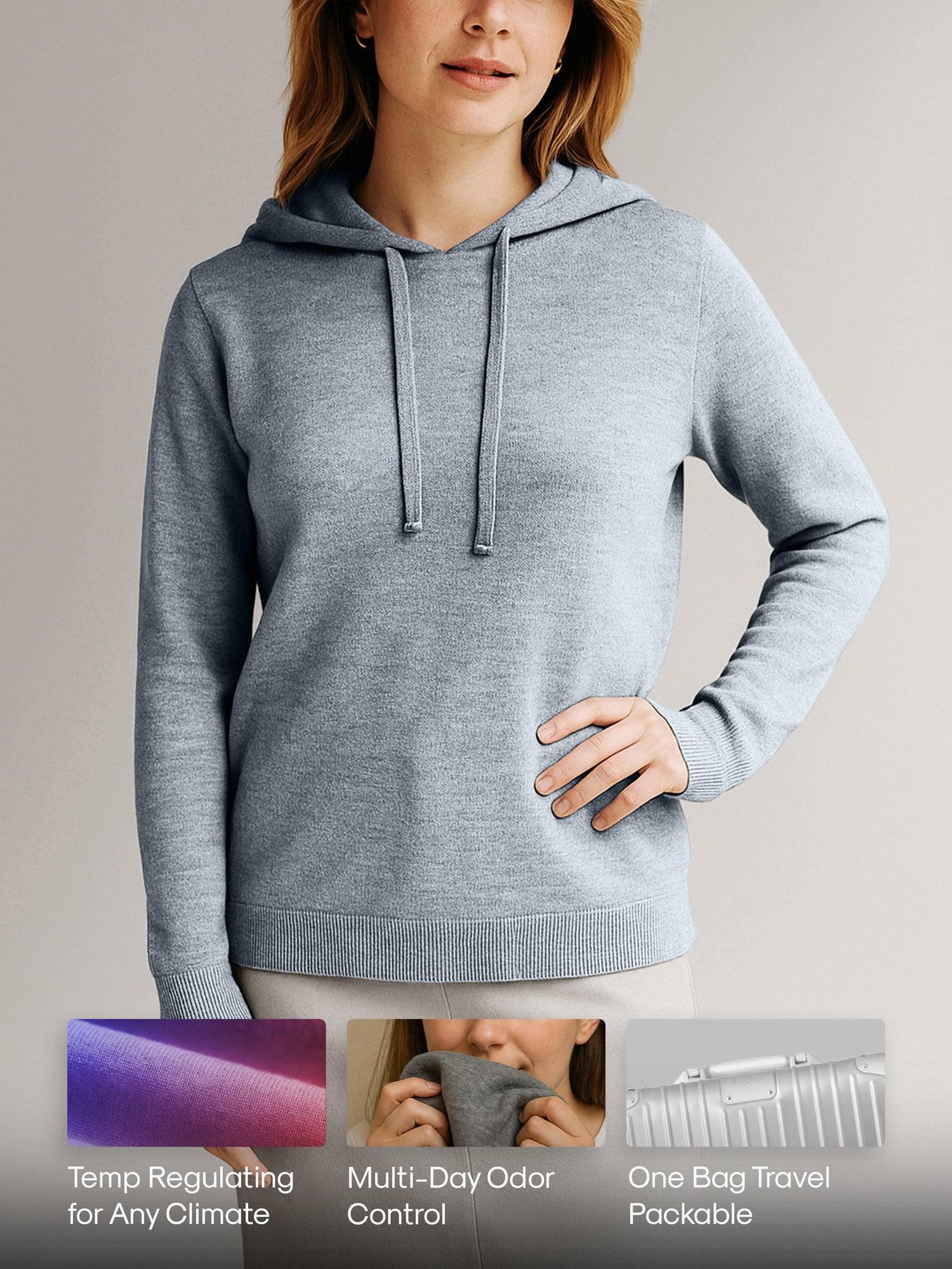 Women's Travel Merino Hoodie - Light Blue Product Image