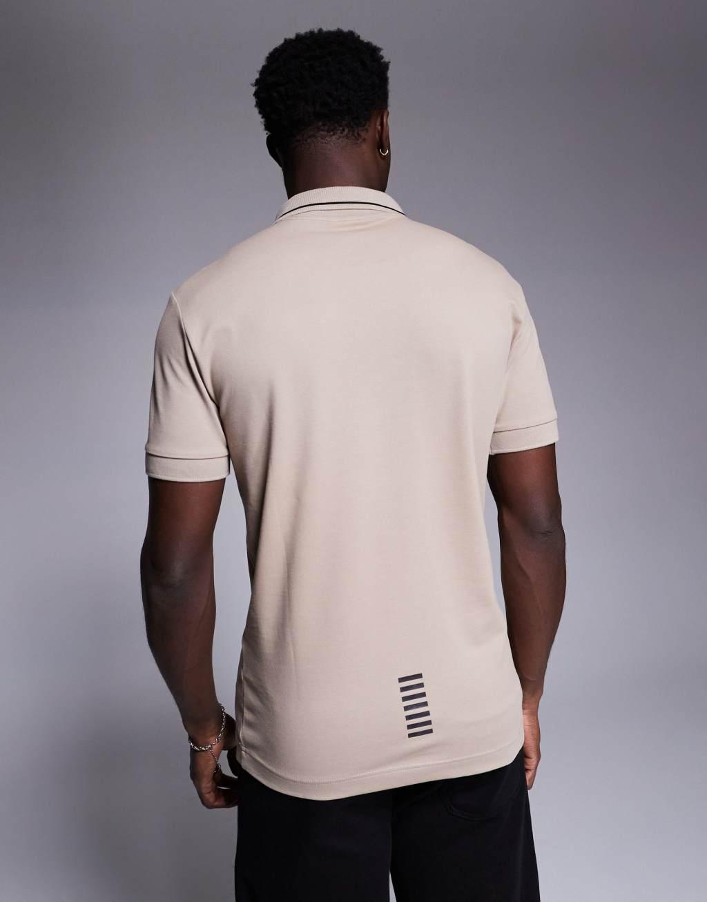 Armani EA7 short sleeve tipped logo polo shirt in beige Product Image