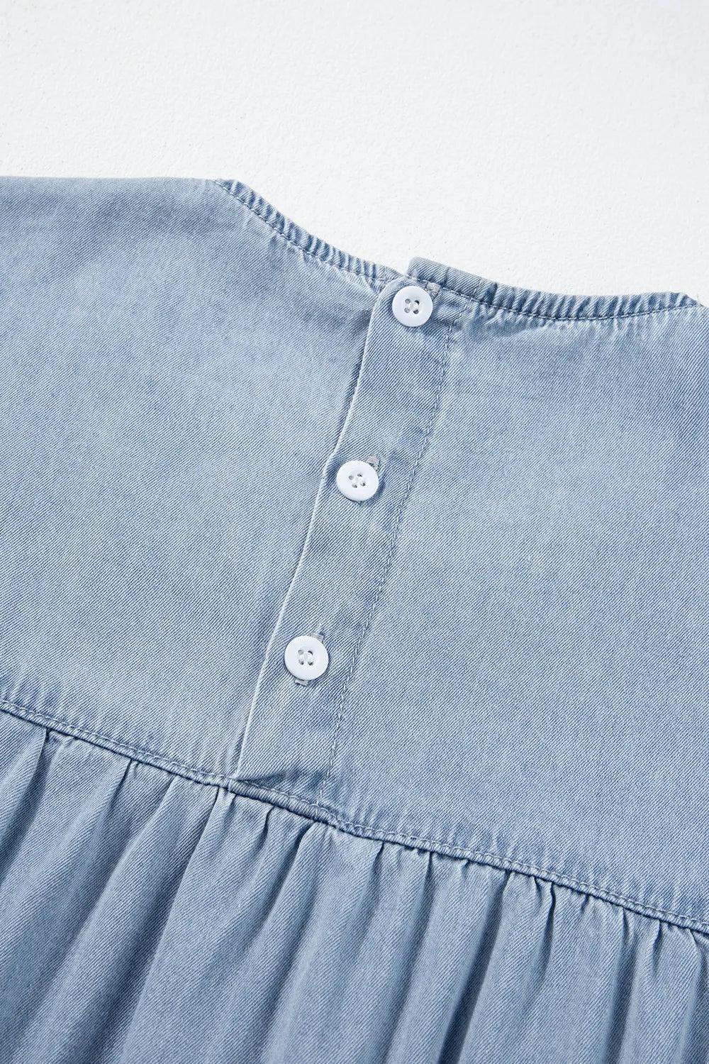 Hadley Ruffle Cap Sleeve Tiered A-line Denim Dress Product Image