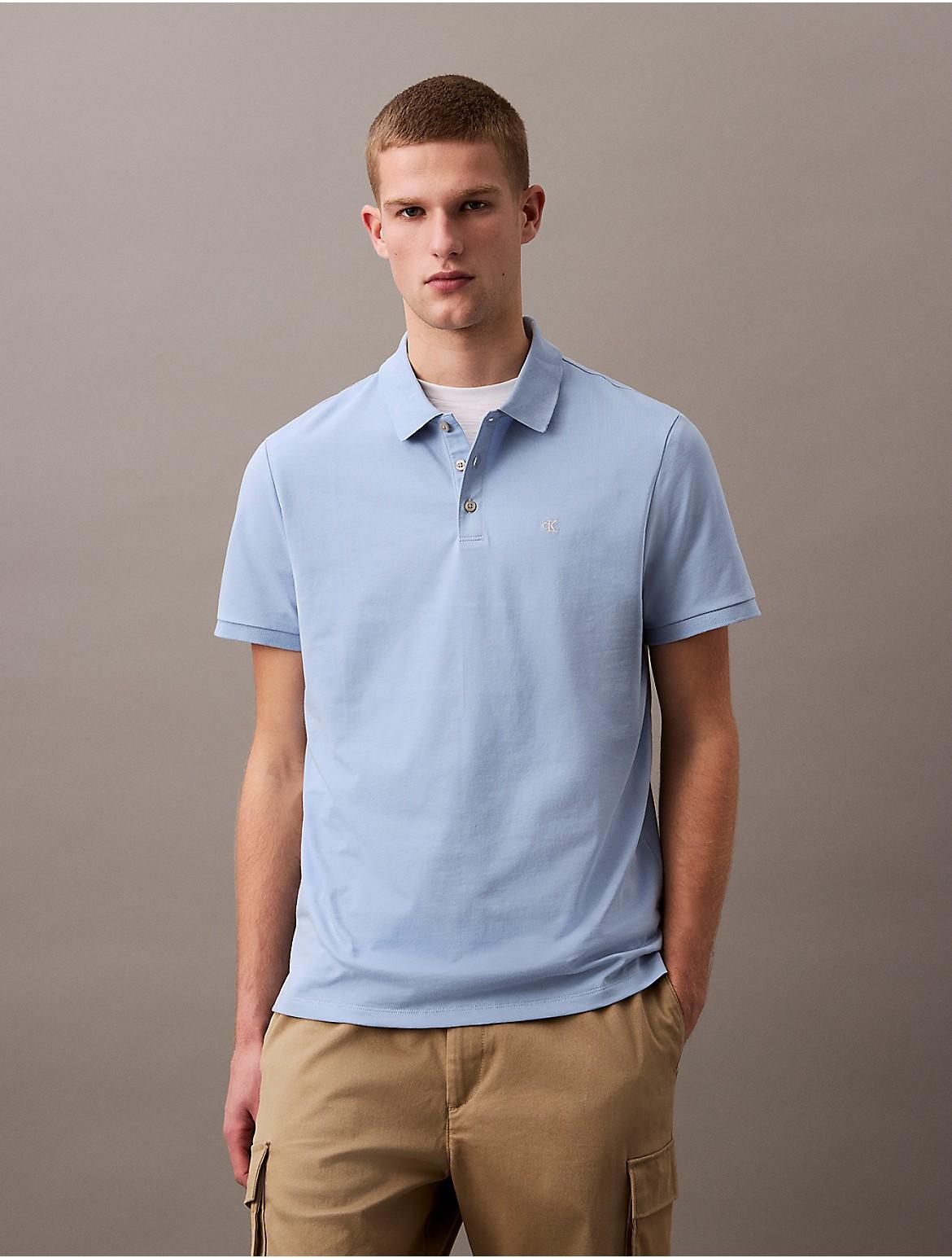 Calvin Klein Men's Smooth Cotton Monogram Logo Polo Shirt - Blue - XS Product Image