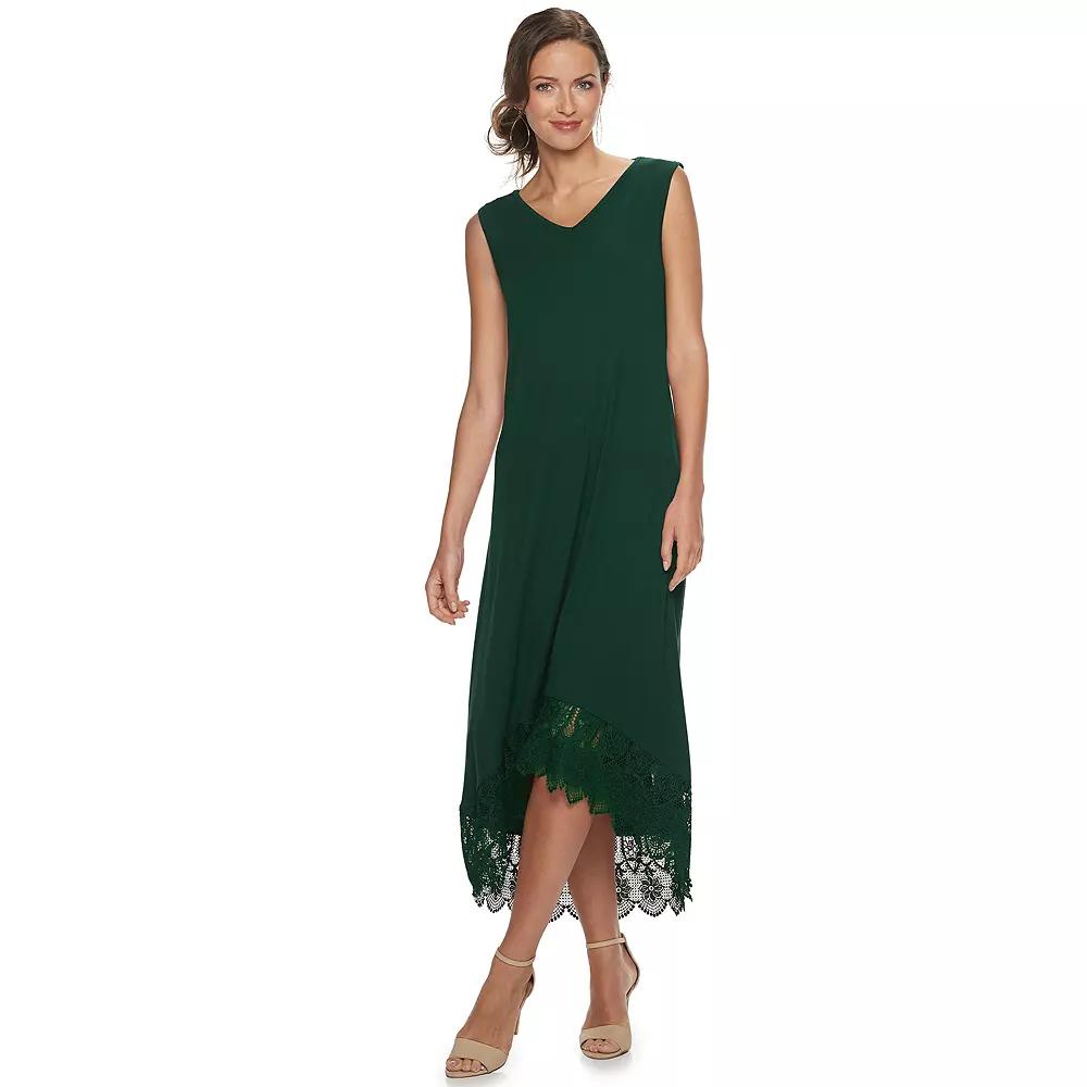 Women's Nina Leonard Crochet-Hem Midi Dress, Size: Medium, Green Product Image