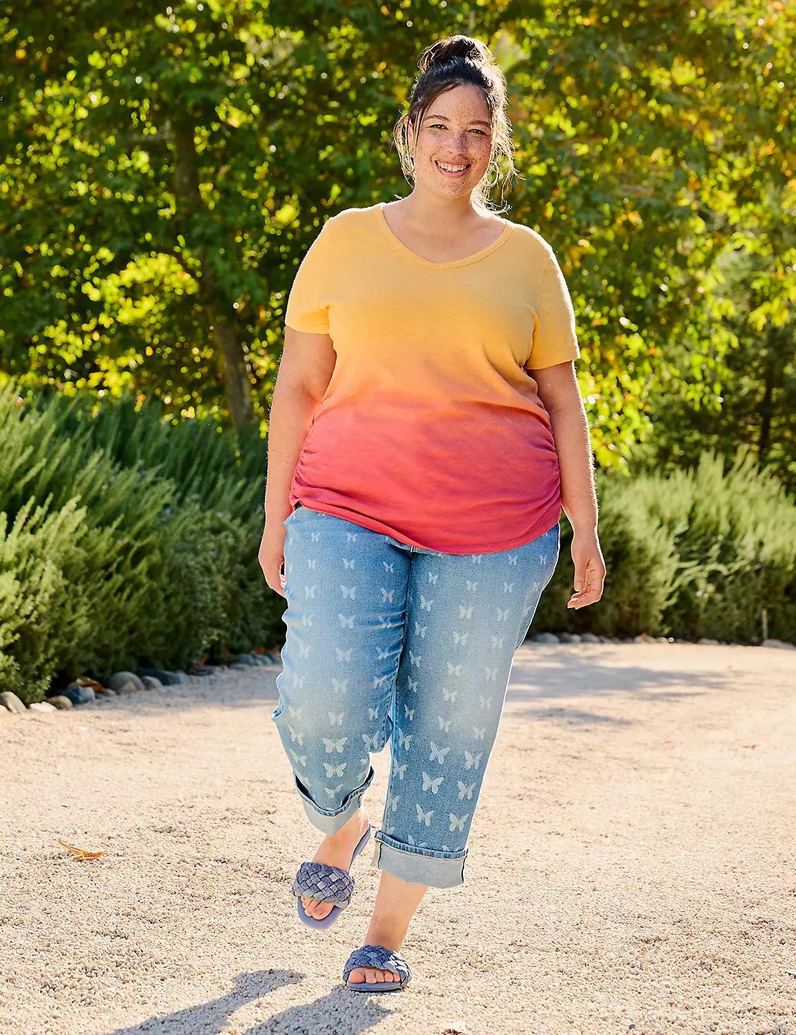 Boyfriend Fit Butterfly-Print Capri Jean Product Image