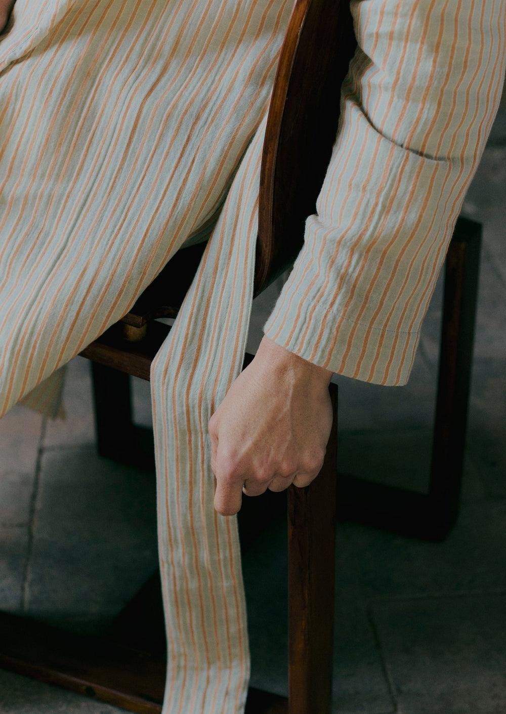 Stripe Crinkle Cotton Gown | Sage/Apricot Product Image