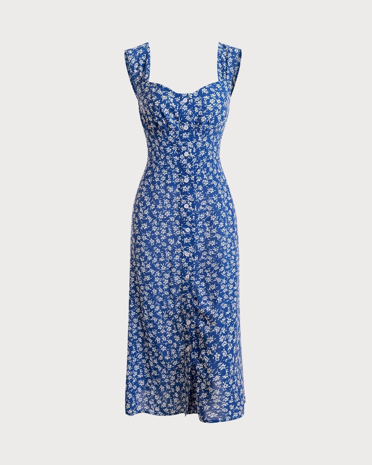 The Single-breasted Floral Midi Dress Female Product Image